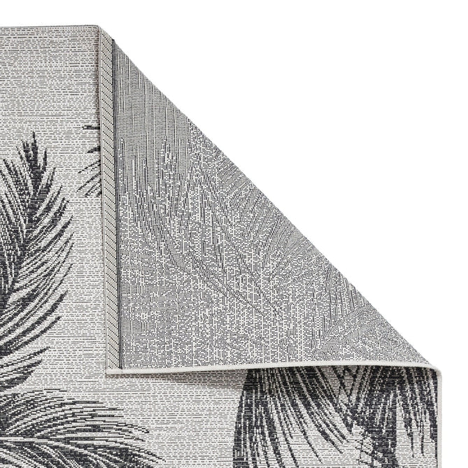 Miami A444 Botanical Floral Palm Trees Durable Stain-Resistant Weatherproof Flatweave In-Outdoor Cream/Black Rug-Think Rugs-Rug Love - The Most Loved Rug Store