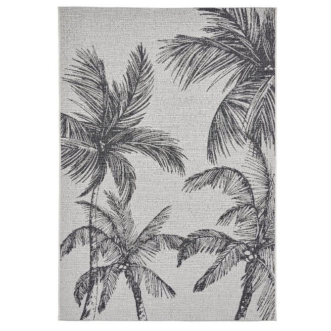 Miami A444 Botanical Floral Palm Trees Durable Stain-Resistant Weatherproof Flatweave In-Outdoor Cream/Black Rug-Think Rugs-Rug Love - The Most Loved Rug Store