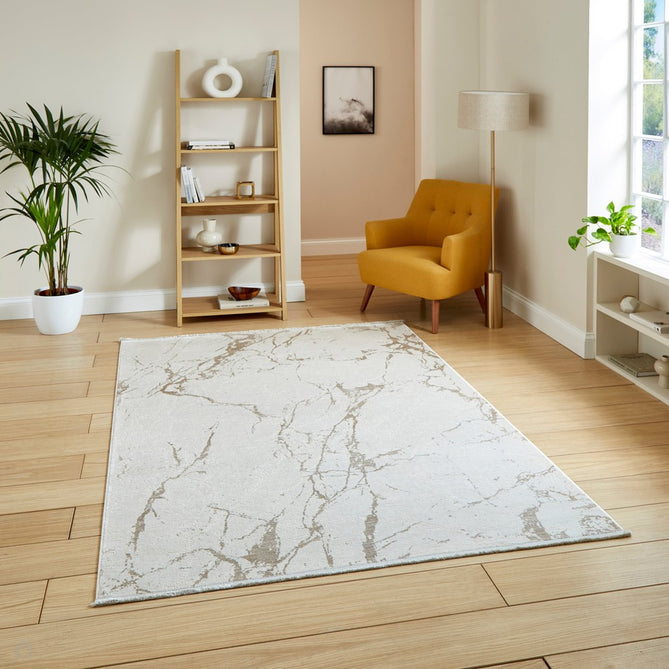 Mirage MR15 Modern Abstract Distressed Metallic Shimmer Soft Textured High-Density Polyester Mix Low Short Flatpile Cream Rug-Think Rugs-Rug Love - The Most Loved Rug Store