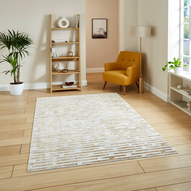 Mirage MR16 Modern Abstract Distressed Metallic Shimmer Soft Textured High-Density Polyester Mix Low Short Flatpile Beige Rug-Think Rugs-Rug Love - The Most Loved Rug Store