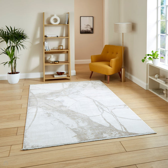 Mirage MR26 Modern Abstract Distressed Metallic Shimmer Soft Textured High-Density Polyester Mix Low Short Flatpile Cream Rug-Think Rugs-Rug Love - The Most Loved Rug Store