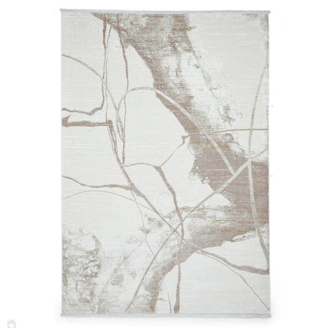 Mirage MR26 Modern Abstract Distressed Metallic Shimmer Soft Textured High-Density Polyester Mix Low Short Flatpile Cream Rug-Think Rugs-Rug Love - The Most Loved Rug Store