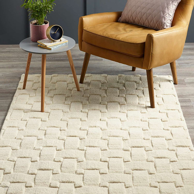 Modern Geometric Basket Weave 3D Embossed Hand-Carved Hi-Low Textured Wool New Ivory Rug-Origins-Rug Love - The Most Loved Rug Store