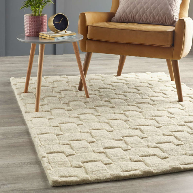 Modern Geometric Basket Weave 3D Embossed Hand-Carved Hi-Low Textured Wool New Ivory Rug-Origins-Rug Love - The Most Loved Rug Store