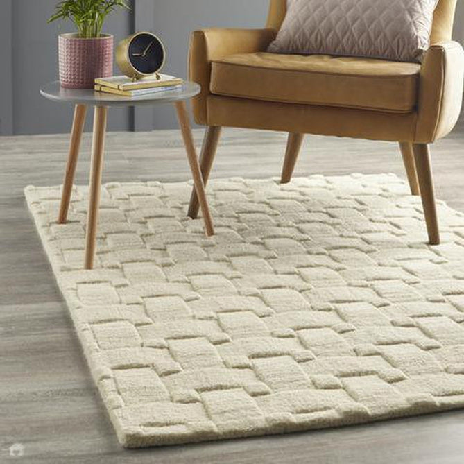 Modern Geometric Basket Weave 3D Embossed Hand-Carved Hi-Low Textured Wool New Ivory Rug-Origins-Rug Love - The Most Loved Rug Store