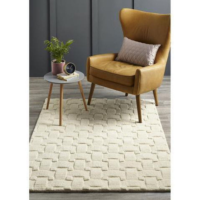 Modern Geometric Basket Weave 3D Embossed Hand-Carved Hi-Low Textured Wool New Ivory Rug-Origins-Rug Love - The Most Loved Rug Store