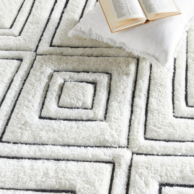 Moroccan Berber Boho Geometric Mono Super-Soft Plush Wool Cream/Black Rug-Origins-Rug Love - The Most Loved Rug Store