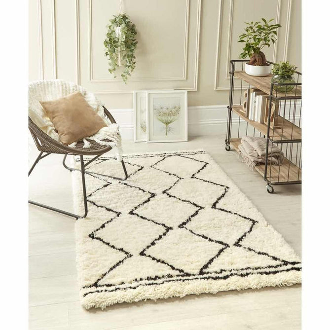 Moroccan Berber Boho Geometric Zig Zag Super-Soft Plush Wool Cream/Black Rug-Origins-Rug Love - The Most Loved Rug Store