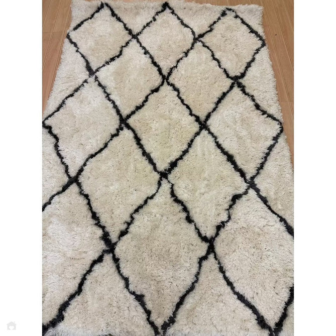 Morocco 2491 Super-Plush Moroccan Berber Diamond Hand-Made Super-Soft Fine Yarn Polyester Boho Shaggy Ivory/Grey Rug-Think Rugs-Rug Love - The Most Loved Rug Store