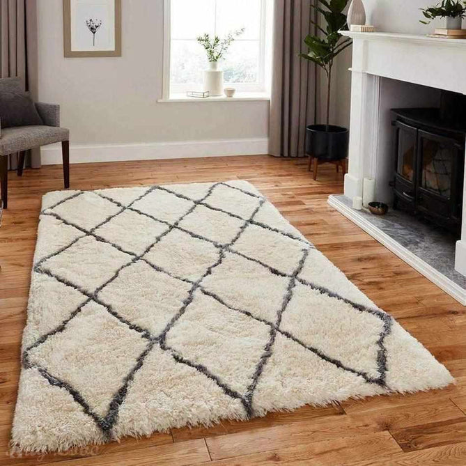 Morocco 2491 Super-Plush Moroccan Berber Diamond Hand-Made Super-Soft Fine Yarn Polyester Boho Shaggy Ivory/Grey Rug-Think Rugs-Rug Love - The Most Loved Rug Store