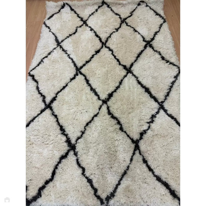 Morocco 2491 Super-Plush Moroccan Berber Diamond Hand-Made Super-Soft Fine Yarn Polyester Boho Shaggy Ivory/Grey Rug-Think Rugs-Rug Love - The Most Loved Rug Store