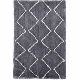 Morocco 3742 Super-Plush Moroccan Berber Zig Zag Hand-Made Super-Soft Fine Yarn Polyester Boho Shaggy Grey/Cream Rug