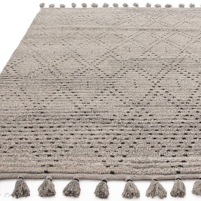 Nepal Diamond Moroccan Berber Boho Geometric Hand-Woven Ribbed Textured Wool Flatweave Grey/Black Rug-Asiatic Carpets-Rug Love - The Most Loved Rug Store