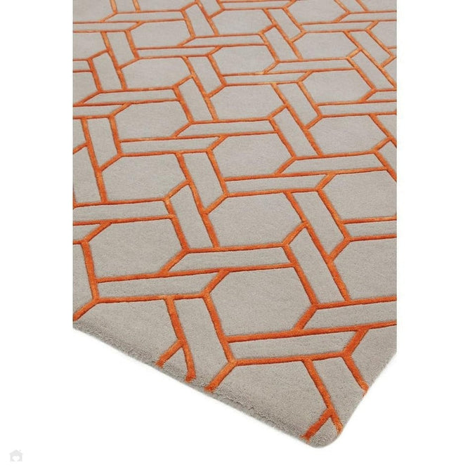 Nexus Fine Lines FL01 Modern Geometric High-Density Heavyweight Hand-Carved Wool&Viscose Silver/Orange Rug-Asiatic Carpets-Rug Love - The Most Loved Rug Store