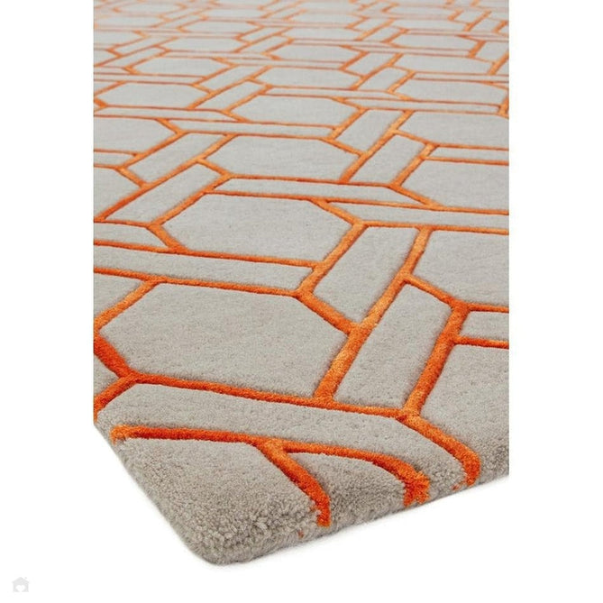 Nexus Fine Lines FL01 Modern Geometric High-Density Heavyweight Hand-Carved Wool&Viscose Silver/Orange Rug-Asiatic Carpets-Rug Love - The Most Loved Rug Store