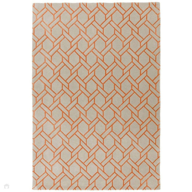 Nexus Fine Lines FL01 Modern Geometric High-Density Heavyweight Hand-Carved Wool&Viscose Silver/Orange Rug-Asiatic Carpets-Rug Love - The Most Loved Rug Store