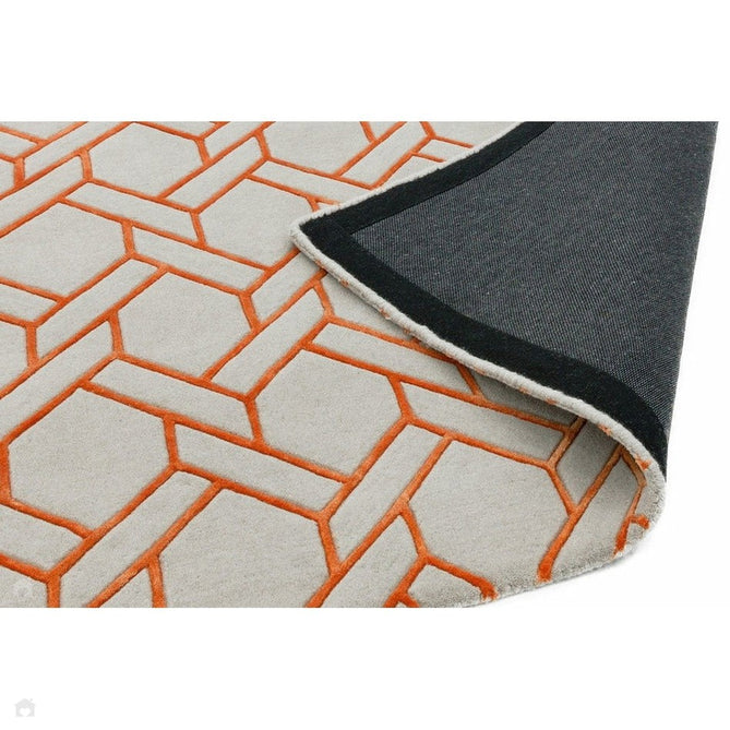 Nexus Fine Lines FL01 Modern Geometric High-Density Heavyweight Hand-Carved Wool&Viscose Silver/Orange Rug-Asiatic Carpets-Rug Love - The Most Loved Rug Store