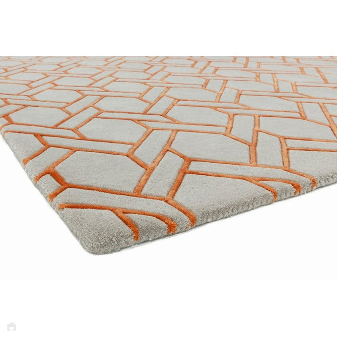 Nexus Fine Lines FL01 Modern Geometric High-Density Heavyweight Hand-Carved Wool&Viscose Silver/Orange Rug-Asiatic Carpets-Rug Love - The Most Loved Rug Store