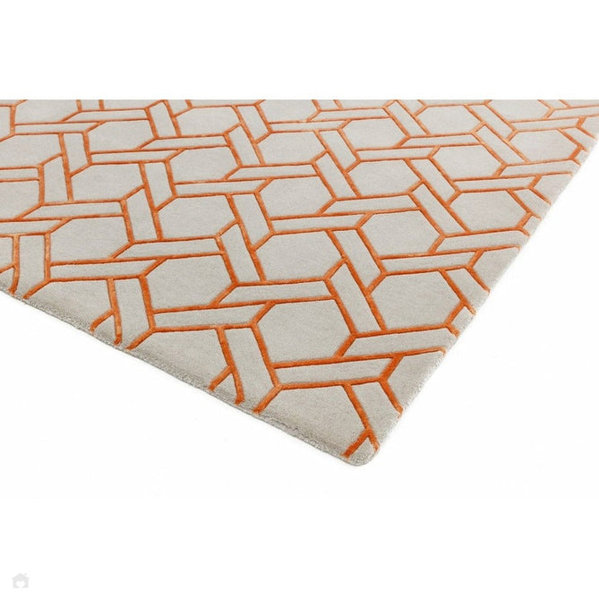 Nexus Fine Lines FL01 Modern Geometric High-Density Heavyweight Hand-Carved Wool&Viscose Silver/Orange Rug-Asiatic Carpets-Rug Love - The Most Loved Rug Store