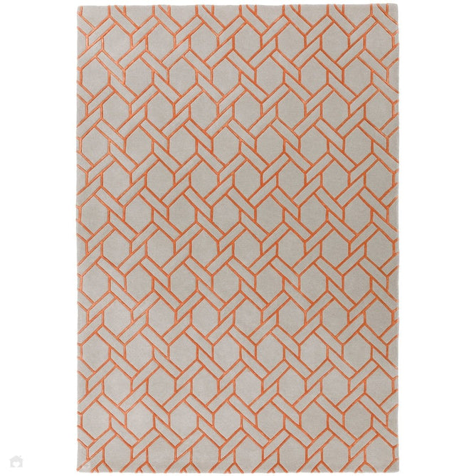 Nexus Fine Lines FL01 Modern Geometric High-Density Heavyweight Hand-Carved Wool&Viscose Silver/Orange Rug-Asiatic Carpets-Rug Love - The Most Loved Rug Store