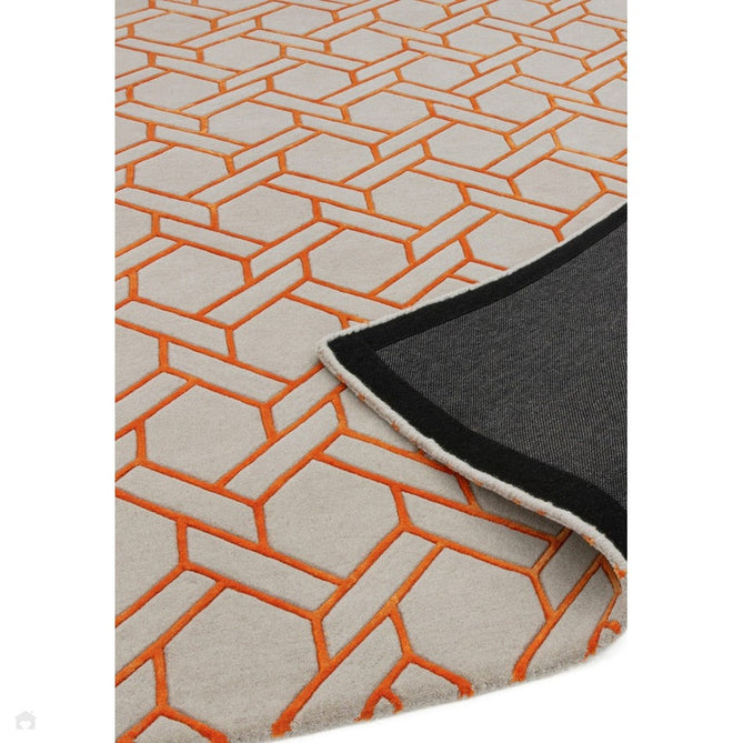 Nexus Fine Lines FL01 Modern Geometric High-Density Heavyweight Hand-Carved Wool&Viscose Silver/Orange Rug-Asiatic Carpets-Rug Love - The Most Loved Rug Store