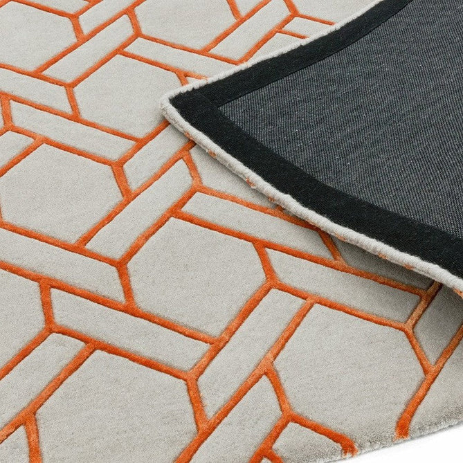 Nexus Fine Lines FL01 Modern Geometric High-Density Heavyweight Hand-Carved Wool&Viscose Silver/Orange Rug-Asiatic Carpets-Rug Love - The Most Loved Rug Store