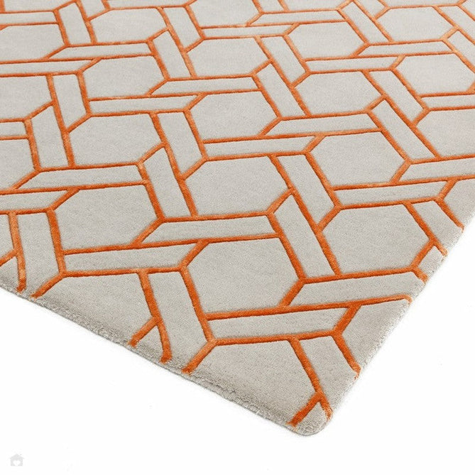 Nexus Fine Lines FL01 Modern Geometric High-Density Heavyweight Hand-Carved Wool&Viscose Silver/Orange Rug-Asiatic Carpets-Rug Love - The Most Loved Rug Store