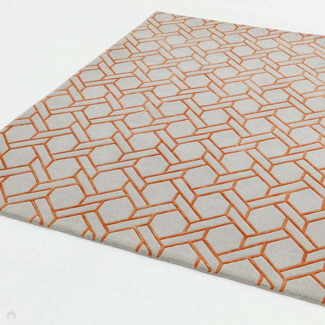 Nexus Fine Lines FL01 Modern Geometric High-Density Heavyweight Hand-Carved Wool&Viscose Silver/Orange Rug-Asiatic Carpets-Rug Love - The Most Loved Rug Store