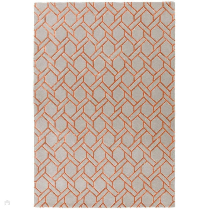 Nexus Fine Lines FL01 Modern Geometric High-Density Heavyweight Hand-Carved Wool&Viscose Silver/Orange Rug-Asiatic Carpets-Rug Love - The Most Loved Rug Store