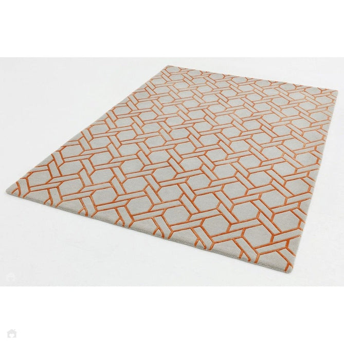 Nexus Fine Lines FL01 Modern Geometric High-Density Heavyweight Hand-Carved Wool&Viscose Silver/Orange Rug-Asiatic Carpets-Rug Love - The Most Loved Rug Store