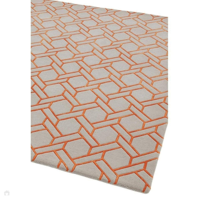 Nexus Fine Lines FL01 Modern Geometric High-Density Heavyweight Hand-Carved Wool&Viscose Silver/Orange Rug-Asiatic Carpets-Rug Love - The Most Loved Rug Store