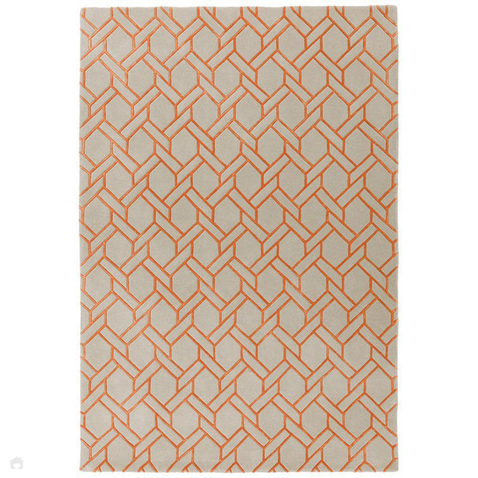 Nexus Fine Lines FL01 Modern Geometric High-Density Heavyweight Hand-Carved Wool&Viscose Silver/Orange Rug-Asiatic Carpets-Rug Love - The Most Loved Rug Store