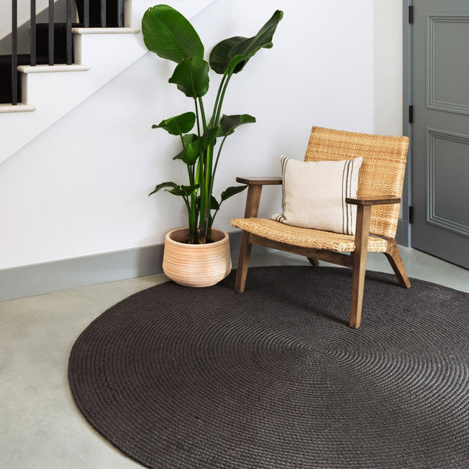 Nico Modern Plain Tonal Hand-Braided Polyester Flatweave In-Outdoor Round Charcoal Grey Rug-Asiatic Carpets-Rug Love - The Most Loved Rug Store