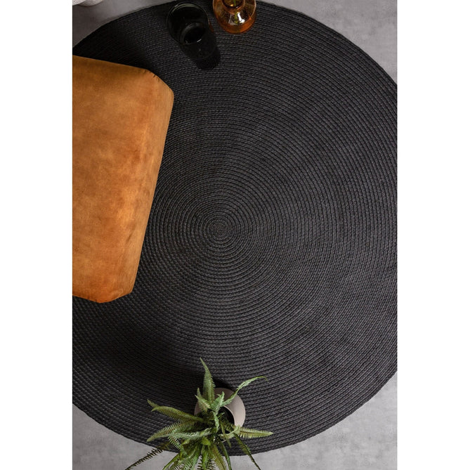 Nico Modern Plain Tonal Hand-Braided Polyester Flatweave In-Outdoor Round Charcoal Grey Rug-Asiatic Carpets-Rug Love - The Most Loved Rug Store