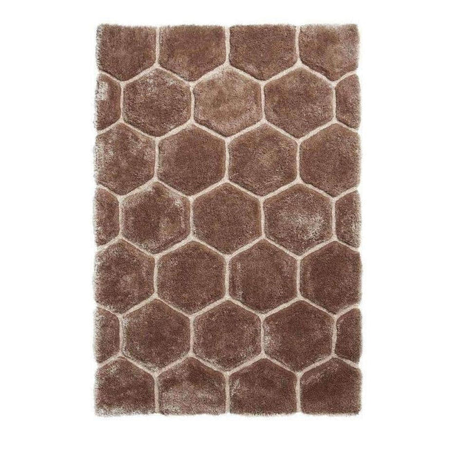 Noble House NH30782 Plush Geometric 3D Hexagon Hand-Carved High-Density Acrylic Shaggy Beige/Brown Rug-Think Rugs-Rug Love - The Most Loved Rug Store