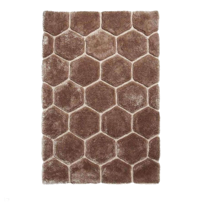 Noble House NH30782 Plush Geometric 3D Hexagon Hand-Carved High-Density Acrylic Shaggy Beige/Brown Rug-Think Rugs-Rug Love - The Most Loved Rug Store