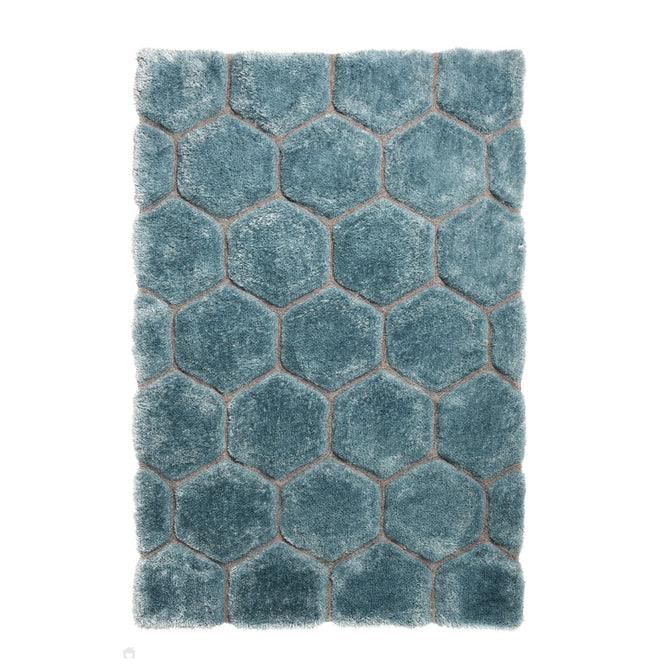 Noble House NH30782 Plush Geometric 3D Hexagon Hand-Carved High-Density Acrylic Shaggy Blue Rug-Think Rugs-Rug Love - The Most Loved Rug Store