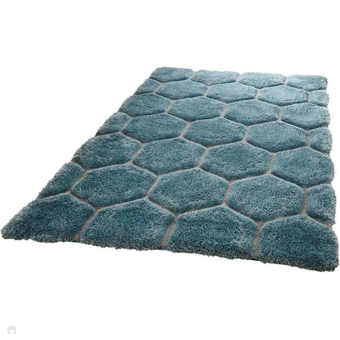 Noble House NH30782 Plush Geometric 3D Hexagon Hand-Carved High-Density Acrylic Shaggy Blue Rug-Think Rugs-Rug Love - The Most Loved Rug Store