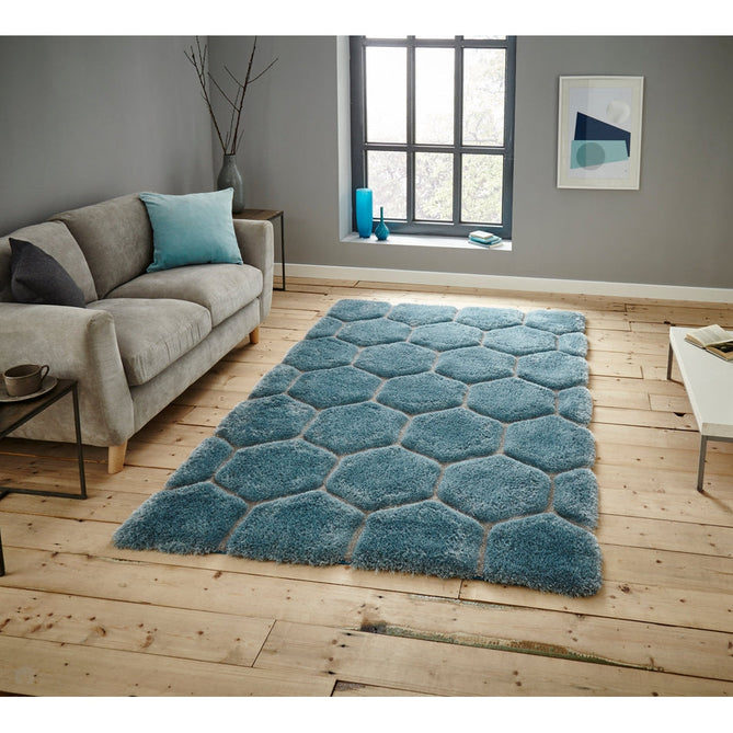 Noble House NH30782 Plush Geometric 3D Hexagon Hand-Carved High-Density Acrylic Shaggy Blue Rug-Think Rugs-Rug Love - The Most Loved Rug Store