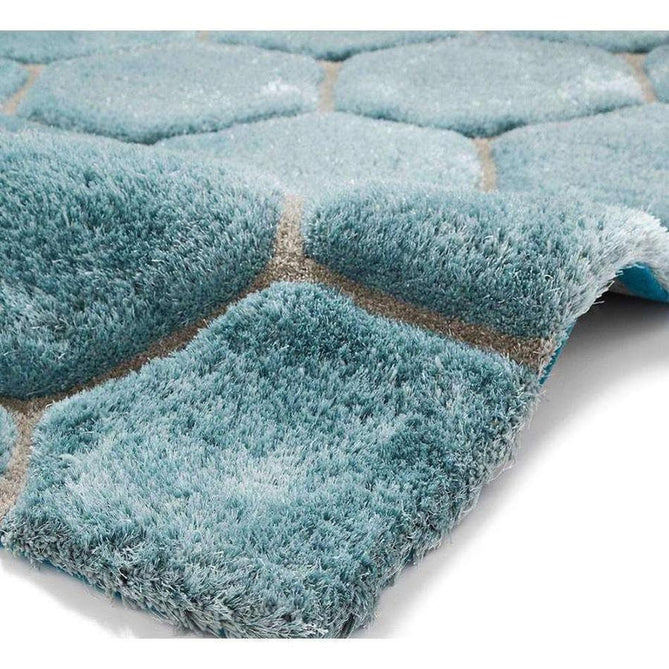 Noble House NH30782 Plush Geometric 3D Hexagon Hand-Carved High-Density Acrylic Shaggy Blue Rug-Think Rugs-Rug Love - The Most Loved Rug Store