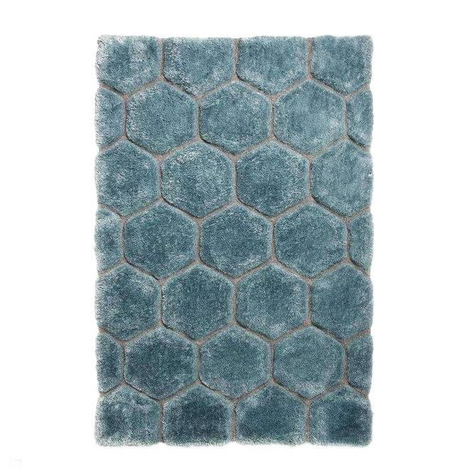 Noble House NH30782 Plush Geometric 3D Hexagon Hand-Carved High-Density Acrylic Shaggy Blue Rug-Think Rugs-Rug Love - The Most Loved Rug Store