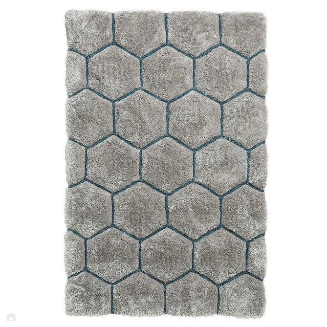 Noble House NH30782 Plush Geometric 3D Hexagon Hand-Carved High-Density Acrylic Shaggy Grey/Blue Rug 150 x 230 cm-Shop Returns-Rug Love - The Most Loved Rug Store