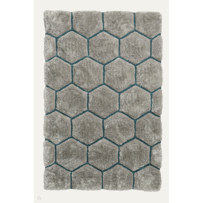 Noble House NH30782 Plush Geometric 3D Hexagon Hand-Carved High-Density Acrylic Shaggy Grey/Blue Rug-Think Rugs-Rug Love - The Most Loved Rug Store