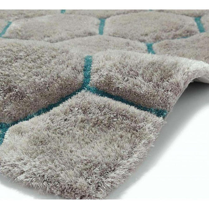 Noble House NH30782 Plush Geometric 3D Hexagon Hand-Carved High-Density Acrylic Shaggy Grey/Blue Rug-Think Rugs-Rug Love - The Most Loved Rug Store