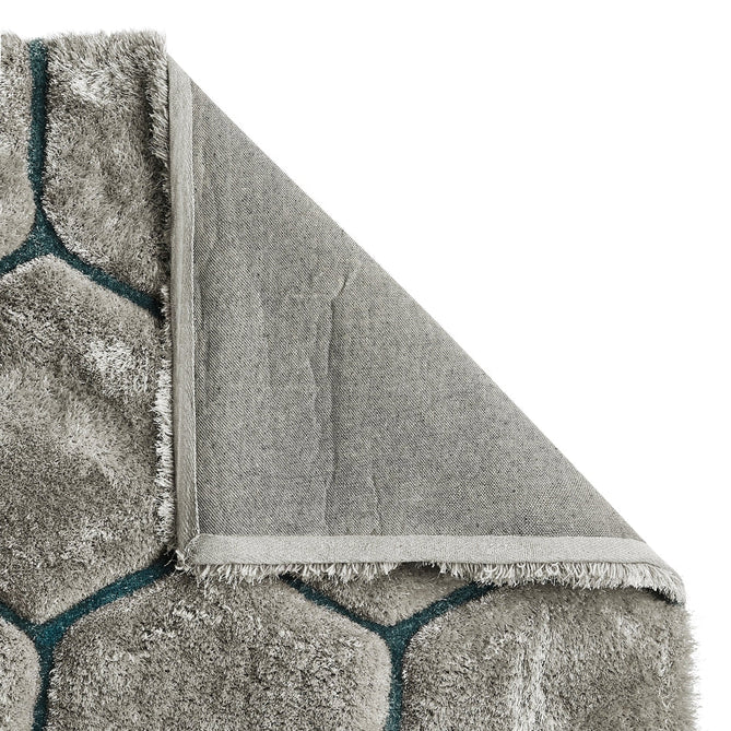 Noble House NH30782 Plush Geometric 3D Hexagon Hand-Carved High-Density Acrylic Shaggy Grey/Blue Rug-Think Rugs-Rug Love - The Most Loved Rug Store