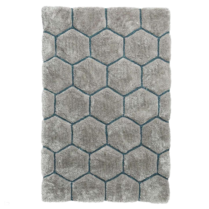 Noble House NH30782 Plush Geometric 3D Hexagon Hand-Carved High-Density Acrylic Shaggy Grey/Blue Rug-Think Rugs-Rug Love - The Most Loved Rug Store