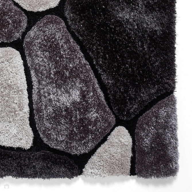 Noble House NH5858 Plush Geometric 3D Pebbles Hand-Carved High-Density Acrylic Shaggy Black/Grey Rug-Think Rugs-Rug Love - The Most Loved Rug Store