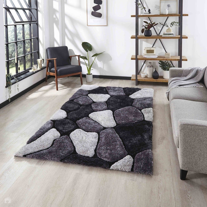 Noble House NH5858 Plush Geometric 3D Pebbles Hand-Carved High-Density Acrylic Shaggy Black/Grey Rug-Think Rugs-Rug Love - The Most Loved Rug Store