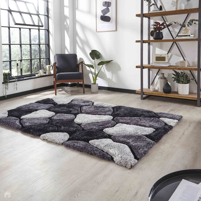 Noble House NH5858 Plush Geometric 3D Pebbles Hand-Carved High-Density Acrylic Shaggy Black/Grey Rug-Think Rugs-Rug Love - The Most Loved Rug Store