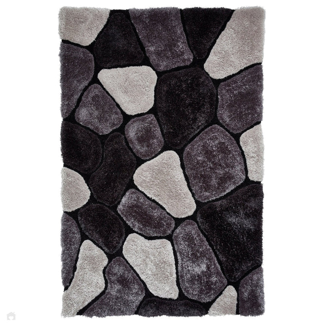 Noble House NH5858 Plush Geometric 3D Pebbles Hand-Carved High-Density Acrylic Shaggy Black/Grey Rug-Think Rugs-Rug Love - The Most Loved Rug Store